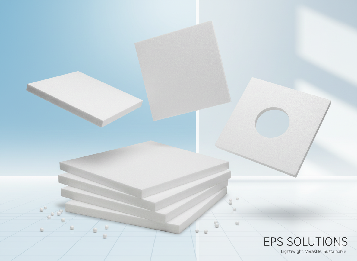 Expanded Polystyrene (EPS) foam sheets and boards used for building insulation, construction, and roofing. High-density Expanded Polystyrene (EPS) boards providing superior thermal insulation and structural stability for all construction needs.